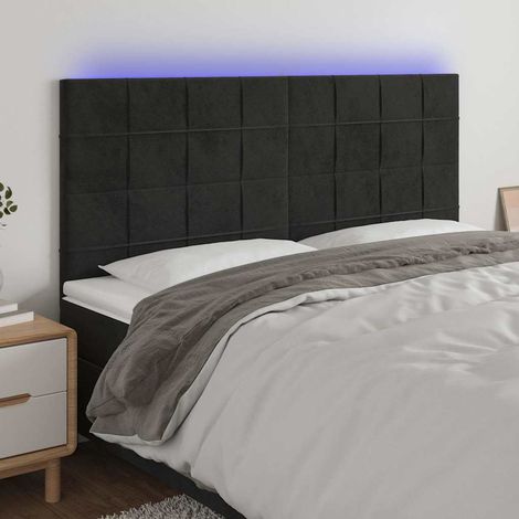 vidaXL Cabecero con luces LED terciopelo negro 180x5x118/128 cm (1/5)