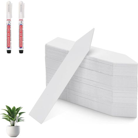 100 x White Plant Labels 10 x 2 cm with 2 Markers Plastic Weatherproof Garden Labels (1/5)