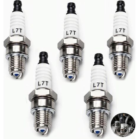 5 Pièce Bougie Allumage Tronconneuse L7T 14 mm avec Filetage, Bougie Débroussailleuse de Remplacement pour Moteur Essence 2 Temps, Bougie Allumage Compatible avec Outils de Jardin (1/5)