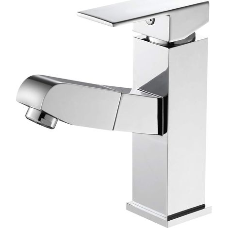 Waschbeckenarmatur, Einhebelmischer mit Ausziehfunktion, robustes Messinggehäuse, Warm- und Kaltwasseranschluss, einfache Installation, ideal für das Badezimmer. (1/5)