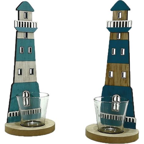 Faro portacandela tea light addobbi decorazioni per casa al mare lidi stabilimenti balneari pub ristoranti set da 2 in legno (1/5)