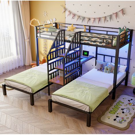 Etagenbett 90x200 cm Mit Gestell Aus Metall Und Mdf Schwarz (1/5)