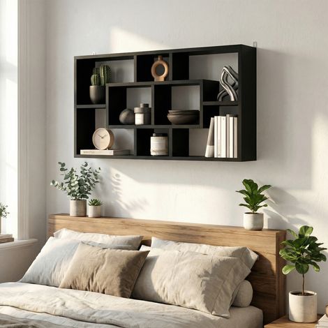 Estante de Pared Decorativo Estantería para Libro, CDs con 8 Cubos 85x14,5x47,5 cm Negro (1/5)