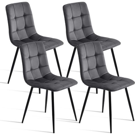 Juego de 4 sillas de comedor de terciopelo, diseño escandinavo con respaldo, estructura metálica, Gris (1/5)