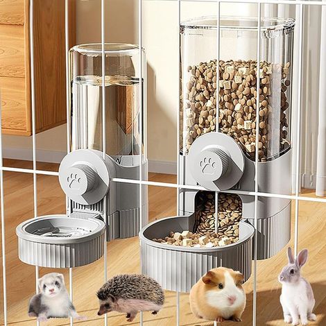 Distributeur automatique suspendu de nourriture et d'eau – Système par gravité – Gamelle en plastique alimentaire – Pour lapins, furets, cochons d'Inde (1/5)