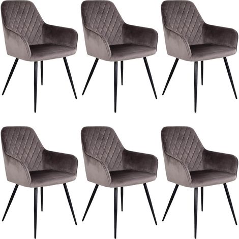 VIBY - Lot de 6 Fauteuils Velours Taupe et Piétement Acier Noir (1/5)