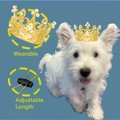 Accessoires de couronne luxueux pour chiens et chats de petite et moyenne taille — coiffure style rétro avec perles scintillantes ressemblant à des cristaux — alliage d'aluminium durable (1/4)