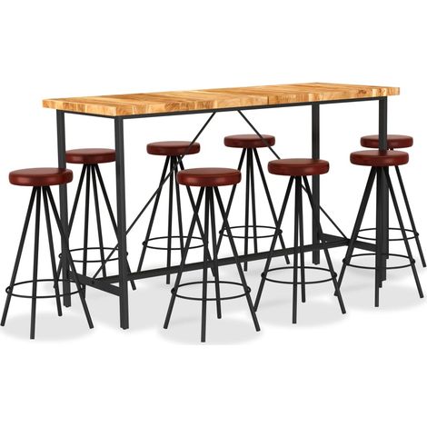 Set muebles de bar 9 pzas madera maciza acacia cuero auténtico vidaXL (1/5)
