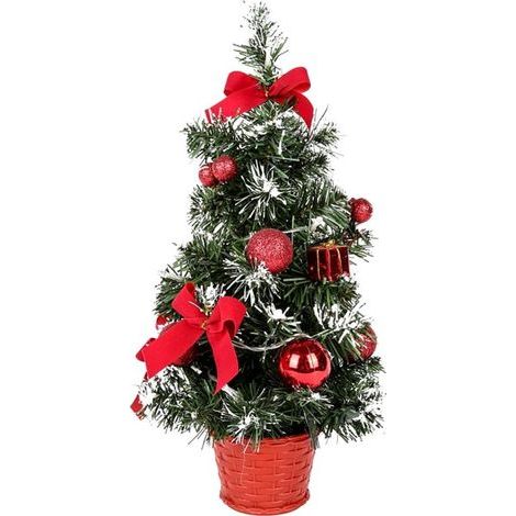 – Sapin de Noël artificiel lumineux 40 cm – Petit sapin de table LED avec guirlandes lumineuses et décorations – Atmosphère festive rouge (1/5)