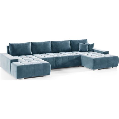 Wohnlandschaft Sofa mit Schlaffunktion VOGAR Stoff Monolith Graublau (1/4)