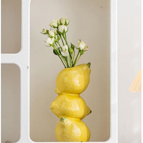 Gestapelte Keramikvase in Zitronenform – Kreative Vase mit Fruchtmotiv im skandinavischen Stil – Tischdekoration – Öffnungsdurchmesser: 2,1 cm, Höhe: 20,1 cm (1/5)