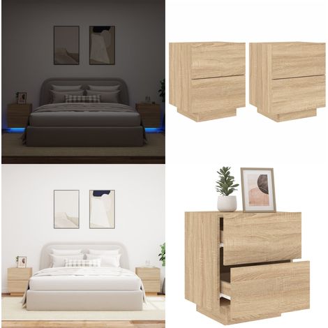 Armoires de chevet et lumières LED 2 pcs chêne sonoma - Tables De Chevet - Meuble De Chambre - Luminaire Led - Étagère - Rangement - Home & Living (1/5)