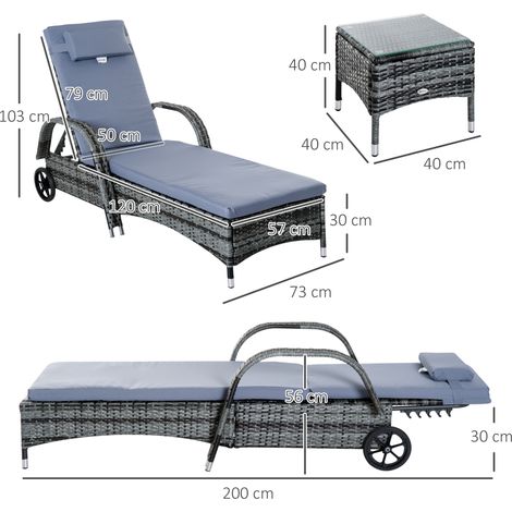 Sun Slong Ensemble de table de 3 meubles de jardin,polyrattan+gris métal