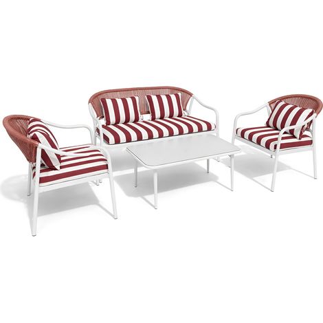 Salon de jardin table basse et 2 fauteuils 1 canapé en métal, POSITANO (1/3)