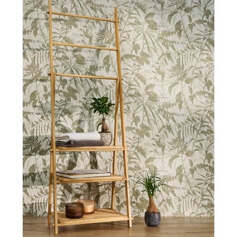 Papier peint intissé Palmiers & Feuilles Crème, Or, Vert - 10,05 x 0,53 m (1/5)