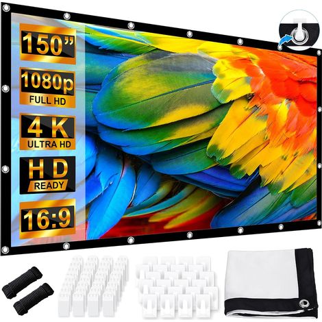 Écran de Projection 150 Pouces, Portable Pliable Extérieur Écran, 16:9 4K Full HD Écran Vidéoprojecteur de Cinéma en Intérieur, 336x190cm Double Face Écran de Projection (1/5)