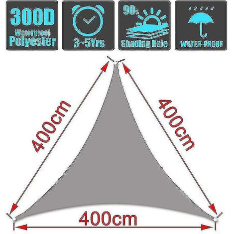 Voile d'ombrage triangulaire imperméable, 10 tailles, pour jardin, terrasse ou fête en extérieur. Protection solaire optimale (95 % UV). Corde incluse. Jm5-444M-blanc crème. (1/3)
