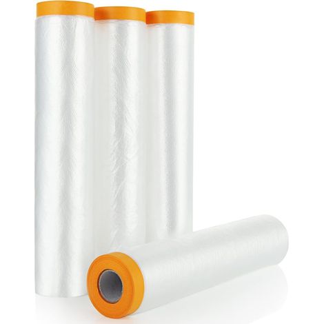 4 Rouleaux de bâche de Protection en Plastique de 2,4 m x 20 m pour la décoration, Film de masquage imperméable Auto-adhésif, pour la Peinture, la Protection des Meubles et des sols (1/5)