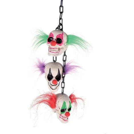 Guirlande tête de clown, 50 cm, verte, violette, rouge, noire, décoration d'Halloween