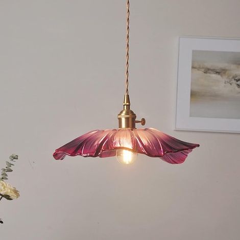 Retro-LED-Pendelleuchte mit lila Glasblumen, geeignet für Bars, Schlafzimmer, Wohnungen und Veranden (Leuchtmittel nicht enthalten). (1/5)