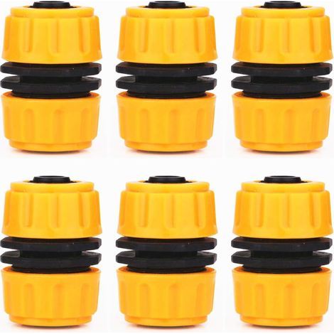 Lot de 6 raccords de réparation pour tuyau d'arrosage 1/2" - Rallonge rapide (jaune) (1/5)