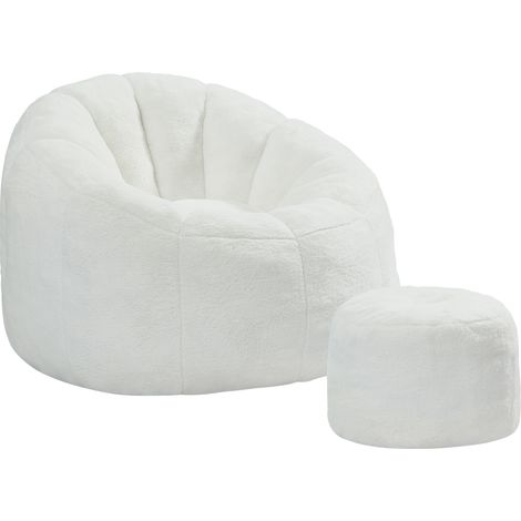 Blüten Sitzsack für Erwachsene mit Fußhocker, 105 x 105 x 70 cm, Cremeweiß (1/5)