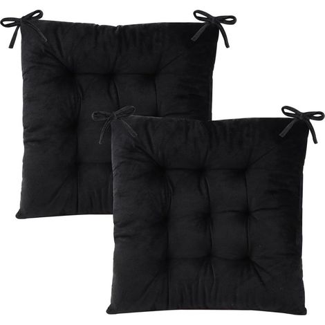 Lot de 2 coussins de chaise à nouer, adaptés au bureau, au salon, à la salle à manger et à l'extérieur, 39,4 cm (15,5 pouces) – Noir