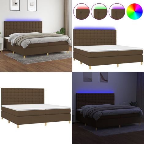 Sommier à lattes de lit matelas et LED Marron foncé 200x200 cm - Sommier Tapissier - Lit Plateforme - Lit Avec Rangement - Matelas À Ressorts Ensachés - Éclairage Led - Home & Living (1/5)