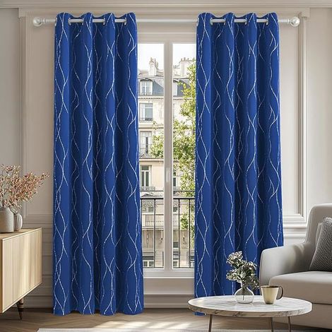 Deconovo Lot de 2 Rideau Thermique Isolant Anti Froid Oeillets Occultant Décorative Rideau Fenêtre Chambre Motif Argenté 140×180 cm