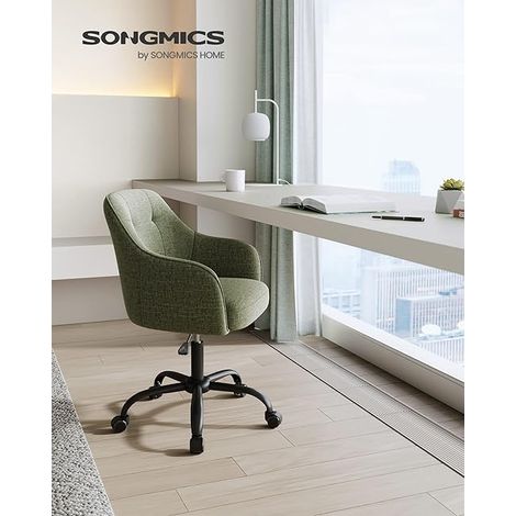 Songmics – Chaise de bureau ergonomique – Siège pivotant réglable en hauteur – Tissu coton-lin respirant – Capacité 110 kg – Dossier incurvé vert (1/5)