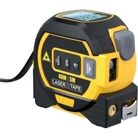 Mètre Laser Numérique 3 in 1 avec ligne laser croisée, 131Ft Télémètre Laser Numérique, 16Ft Mètre à Ruban avec Rétroéclairage LCD pour Distance, zone, Le volume (1/4)