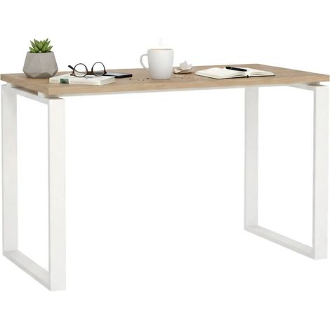Dmora - Schreibtisch Pierrot, Mehrzweckschreibtisch, Bürotisch für PC, Eckschreibtisch, 120x60 h76 cm, Eiche und Weiß