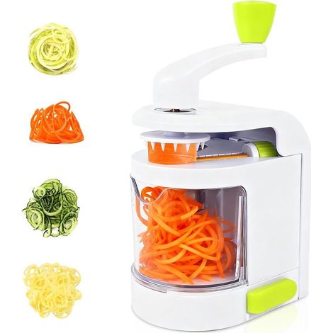 4-in-1 Gemüsespiralschneider mit Auffangschale – Spiralschneider für Zucchini, Karotten, Gurken und Kartoffeln – BPA-frei (1/4)