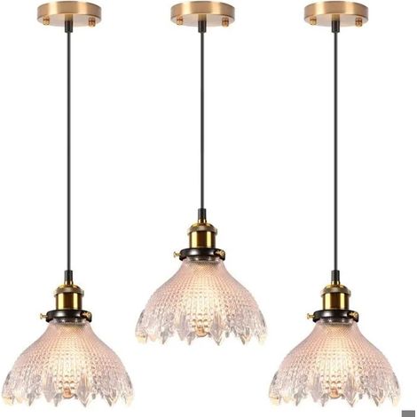 3pcs Suspension Luminnaire Vintage,Lustre Industriel Abat-jour en Verre Design Fleur E27 Lampe de Plafond pour Salon Chambre (1/5)