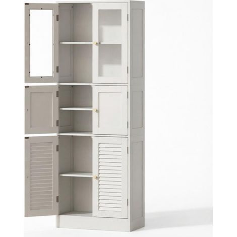 Badhochschrank 60/30/170 cm in Weiß aus MDF mit Glastüren und verstellbaren Einlegeböden (1/5)