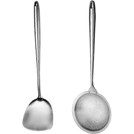 Ensemble de 2 ustensiles de cuisine pour wok de haute qualité, résistants à la chaleur, en acier inoxydable (1/4)