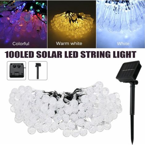 Solar 10M 100LED Water Drop String Lights Landscape Raindrop Teardrop Outdoor Fairy (white, 10M 100LED) (1/2)