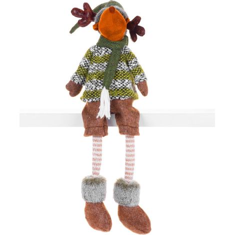 Figur MagicHome Weihnachten, Rentier Junge in kurzen Hosen, Stoff, grün-braun, 21x14x70 cm (1/2)
