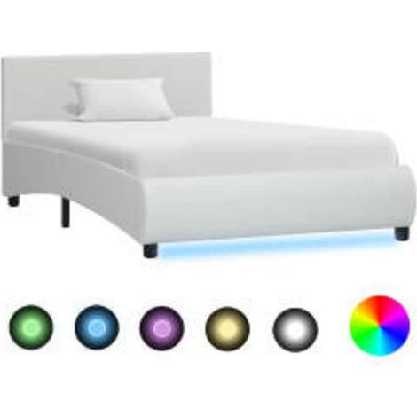 Estructura cama con LED cuero sintético blanco 100x200 cm (1/5)