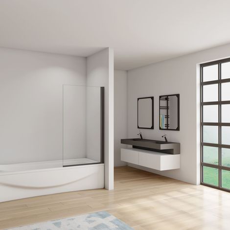 Mampara Bañera con perfil negro mate 1 Hoja Pivotante Cristal 6mm 80x140cm