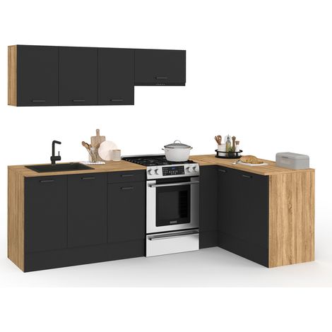 Idmarket – Cuisine complète d'angle 400 cm – Plan de travail 2,5 cm – Matériaux panneaux mélaminés – Rangement optimisé avec étagères réglables (1/5)