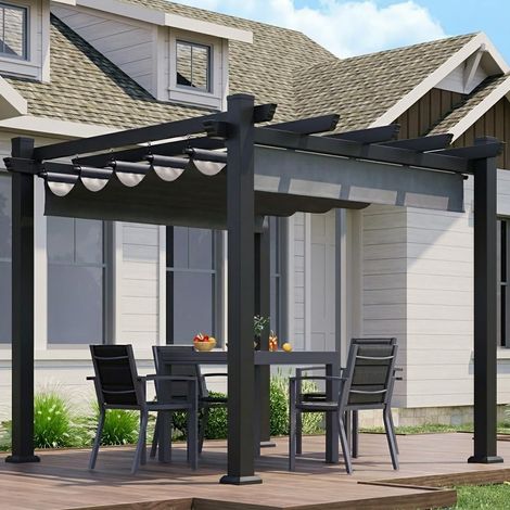 Pergola 3x3 Imperméable avec Toit Rétractable, Résistante aux UV et à l'eau, Idéale pour Jardin, Terrasse, Balcon, Cour et Piscine Extérieure (1/5)