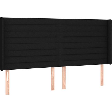 Testiera Testata del letto ad Orecchio Nera 183x16x118/128 cm in Tessuto (1/4)