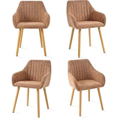 Minimalist dining chairs with comfortable backrests, ergonomic armrests and sturdy wooden legs – Set of 4 - Brown-Chenille
