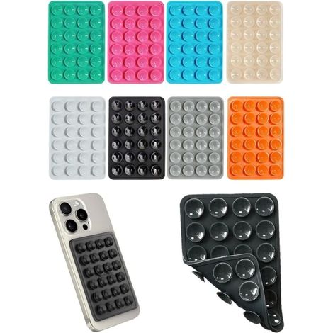 Set of 8 double-sided silicone suction cup mounts – Universal mobile phone holder with adhesive base for all models, with suction cup cases and anti-slip design (8) (1/4)