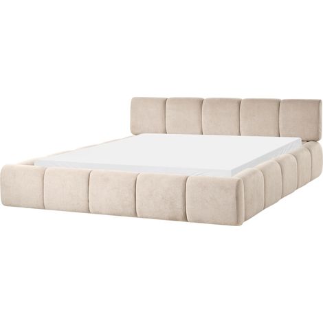 Letto minimalista in tessuto con testiera imbottita tortora 180 x 200 cm Orville