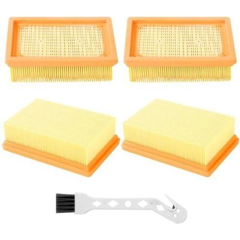 Pack de 4 filtros planos plisados para aspiradoras Kärcher, para aspiradoras multiusos Kärcher WD4, WD5, WD6, MV4, MV5, MV6, reemplazo del filtro con 1 cepillo pequeño (1/5)