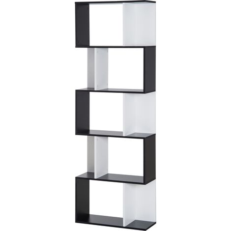 HOMCOM 5-stöckiges Bücherregal, S-förmiges Regal, Aufbewahrungsmöbel für Wohnzimmer, Schlafzimmer, Büro, 60 x 24 x 184,5 cm, Schwarz-Weiß
