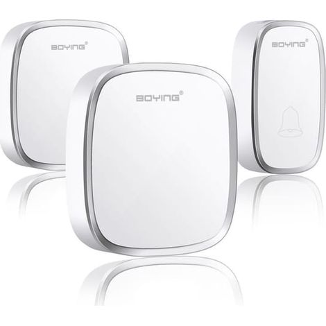 Sonnette Sans Fil Etanche, Sonnette de Porte Extérieur à 300m de Portée, 2 Emetteur & 1 Récepteurs, Kit de Carillon Sans Fil avec LED Flas