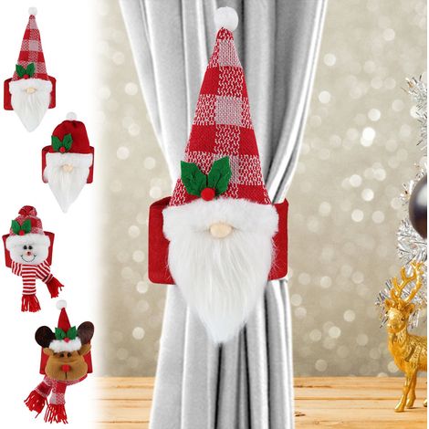 Attache Pour Rideau De Noël - Boucle En Forme De Père Noël Et Bonhomme De Neige - 37 X 17,5 Cm - Polyester - 1 Pièce (1/5)